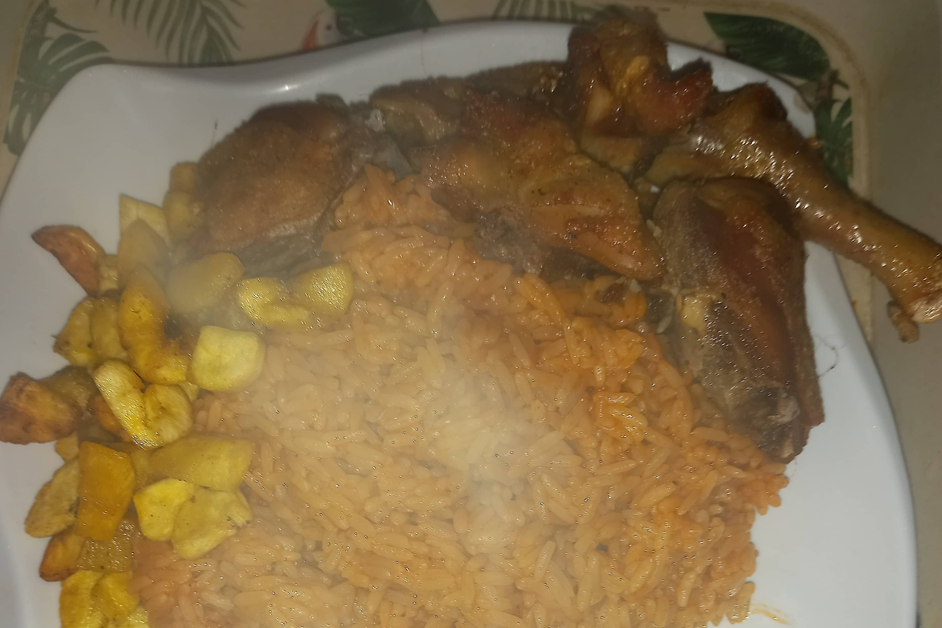 Jollof Rice and Fried Chicken with Plantain