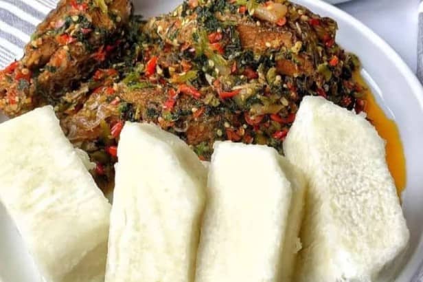 boiled yam and Fish  sauce