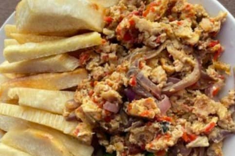 fried yam and egg sauce