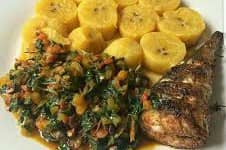 Plantain and Veg sauce with tituss Fish