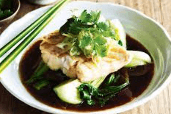 Steamed fish in ginger & onion