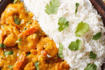 Clay pot of Yellow Prawns with Basmati Rice