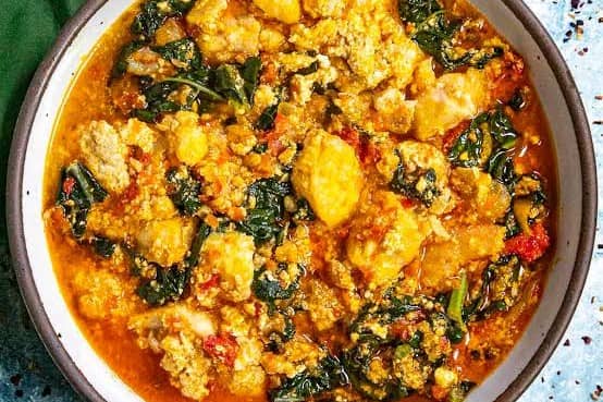 Egusi soup with 2 Eba and 1 meat