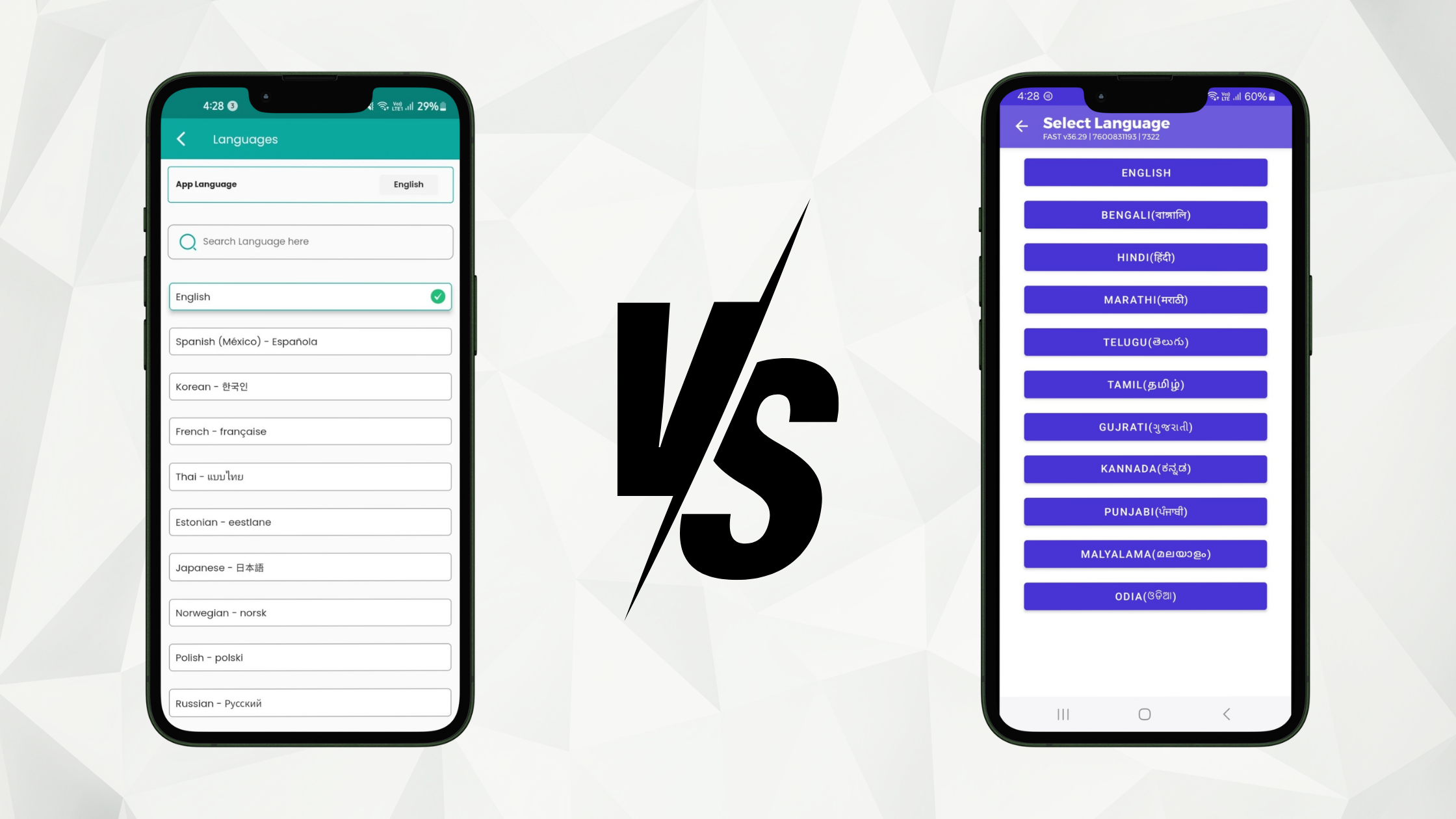Phone mockup illustrating FoodChow’s multi-language support feature, making it accessible to diverse customers in a multicultural setting.