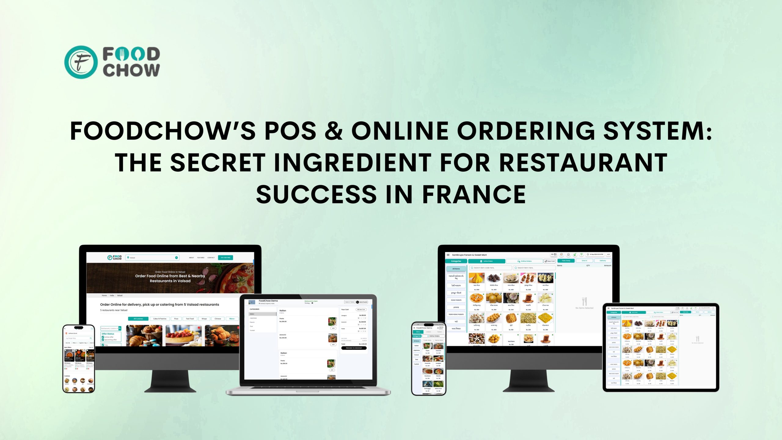 FoodChow POS and online ordering system interface for restaurants in France - The secret ingredient for restaurant success.