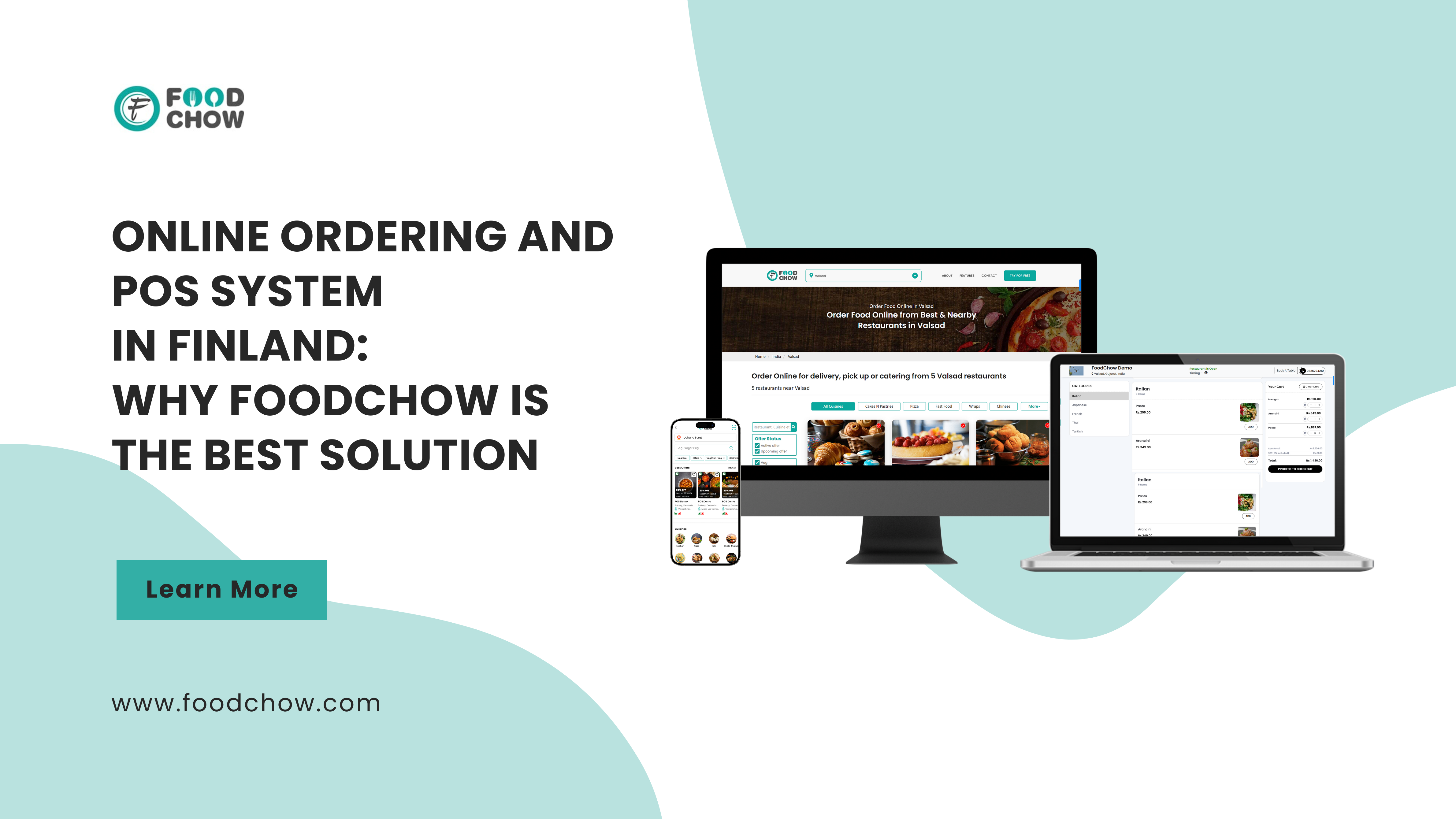 FoodChow online ordering and POS system for restaurants in Finland, showcasing menu customization, offers, and streamlined operations.