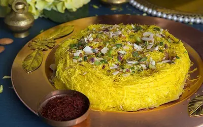Kesar Sutarfeni from the 24 Carats Sweets online store, India