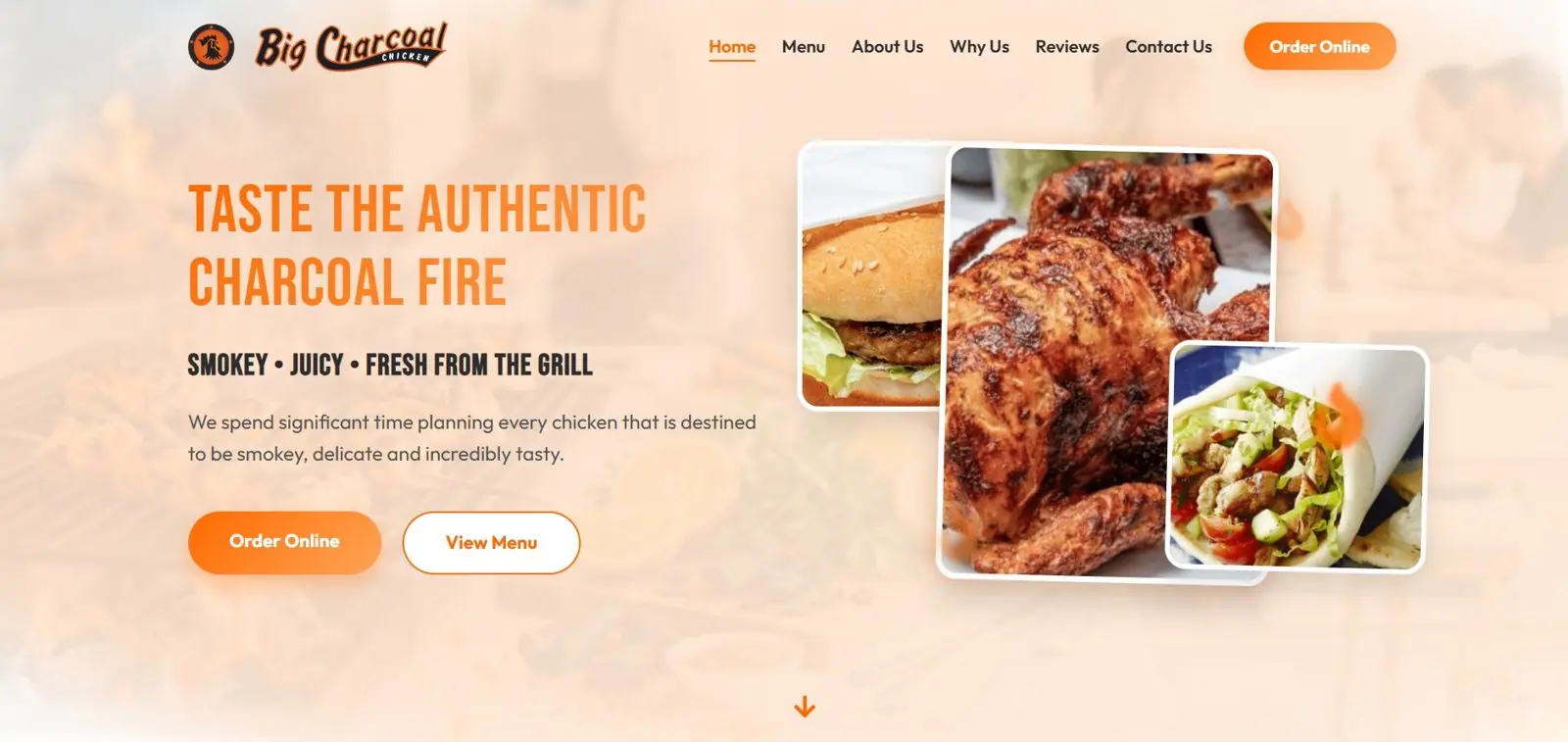 Chicken shop website with online ordering for Big Charcoal Chicken, Australia, built by FoodChow