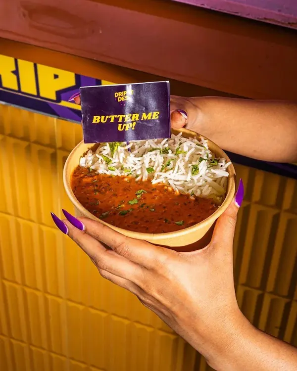 Dal makhani with rice in a Drip It Desi bowl