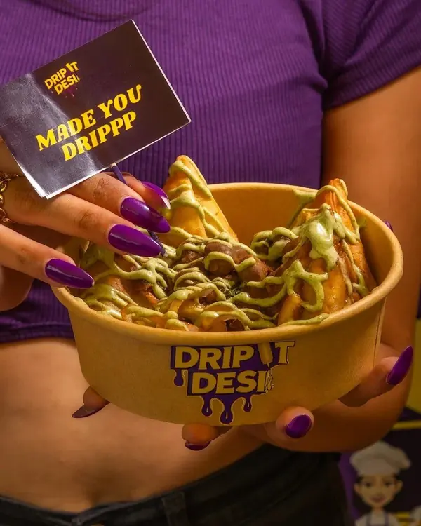 Samosa bowl with green chutney from Drip It Desi, India