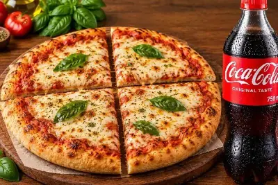 Margherita Pizza (4 slice) with a cold drink on the Geetha Hospitality Services FoodChow menu