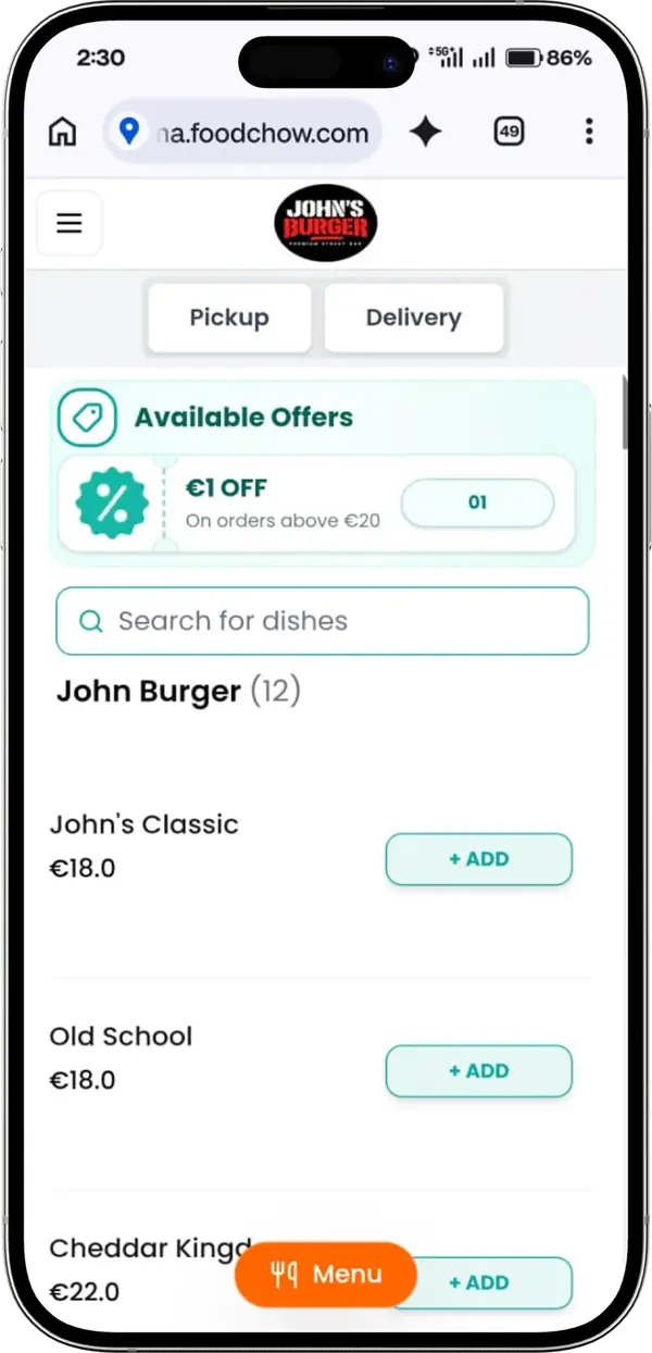 John’s Classic, Old School and Cheddar Kingdom burgers on the John’s Burger FoodChow menu