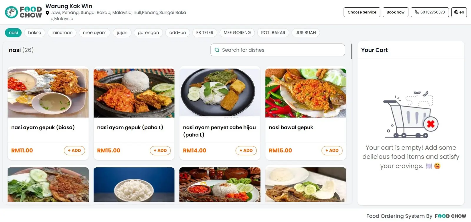 Warung POS menu for Warung Kak Win, Malaysia, on FoodChow with prices in RM
