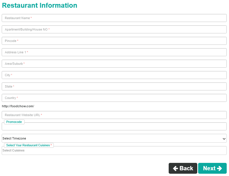 Restaurant Information Form